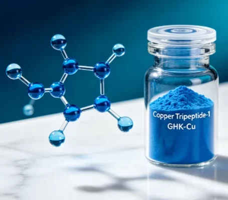 High-purity Copper Tripeptide-1 (GHK-Cu) powder, CAS 89030-95-5, 98% purity (HPLC), sequence Gly-His-Lys (GHK) + Cu2+ (1:1)