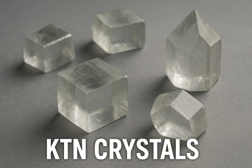 Polished KTa1-xNbxO3 (KTN) crystal wafer with high Kerr electro-optic coefficient for photonic device research.