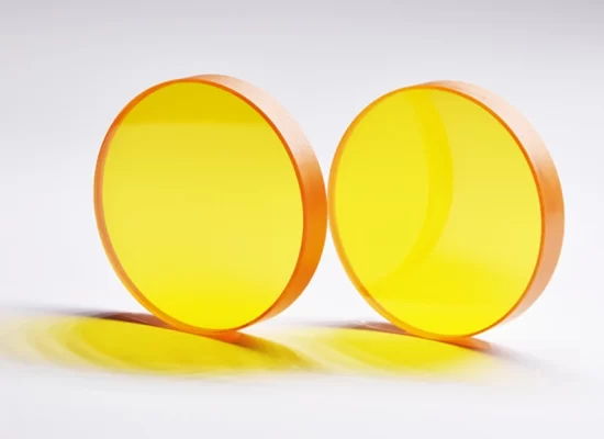 CVD ZnSe window 50.8mm diameter — yellow transparent zinc selenide IR optic for CO₂ laser output coupler